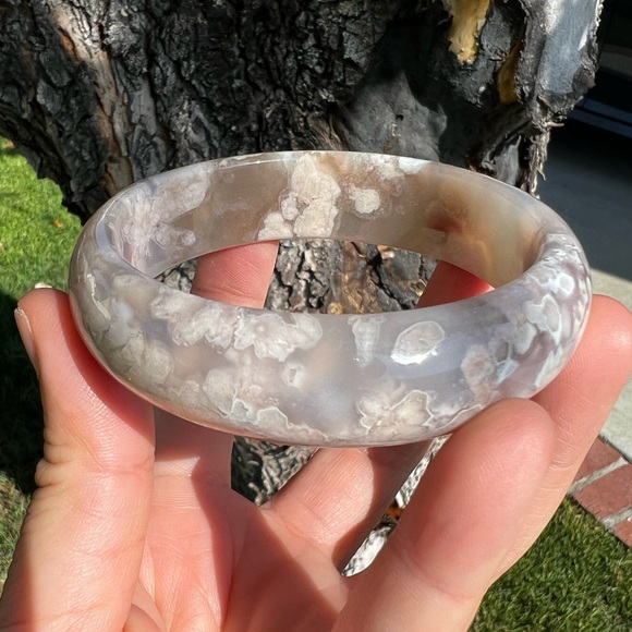 NEW Flower Agate Bangle Bracelet - Sakura Agate - Picture 3 of 7